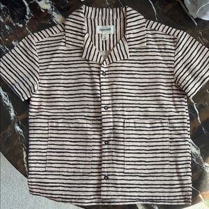 Open Edit Striped Kids Shirt - Black and Tan